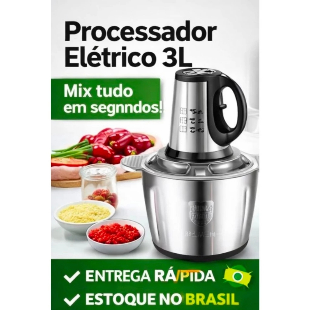 3L Picador De Alimentos Moedor De Carne Mixer Elétrica Processador Cozinha Casa Alho - 110v-220v Potencia 1200W