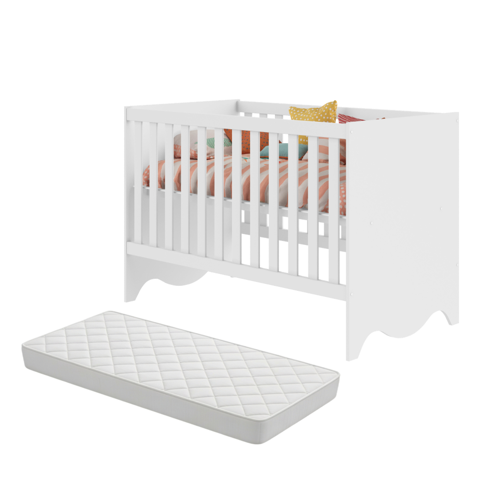 Berço Lua Minicama 2 em 1 Para Quarto Do Bebê c/ Colchão 105x60 Infantil Moderno Branco - Blue Moby