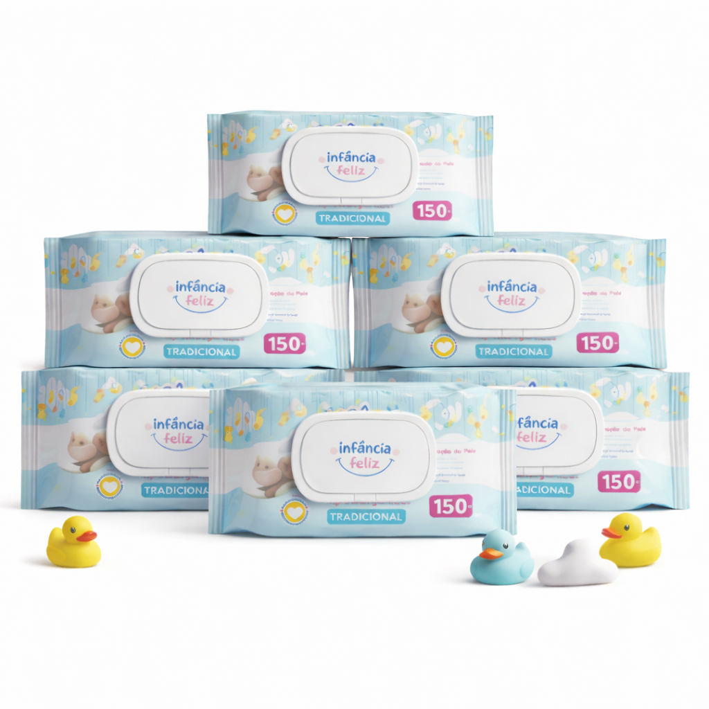 Kit 6 Toalhas Umedecidas Infância Feliz 150 Folhas 98% Água