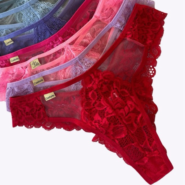 Kit Calcinha Sex Renda Fio Dental Glamour Tule Transparente Feminino lingerie Tanga Qualidade