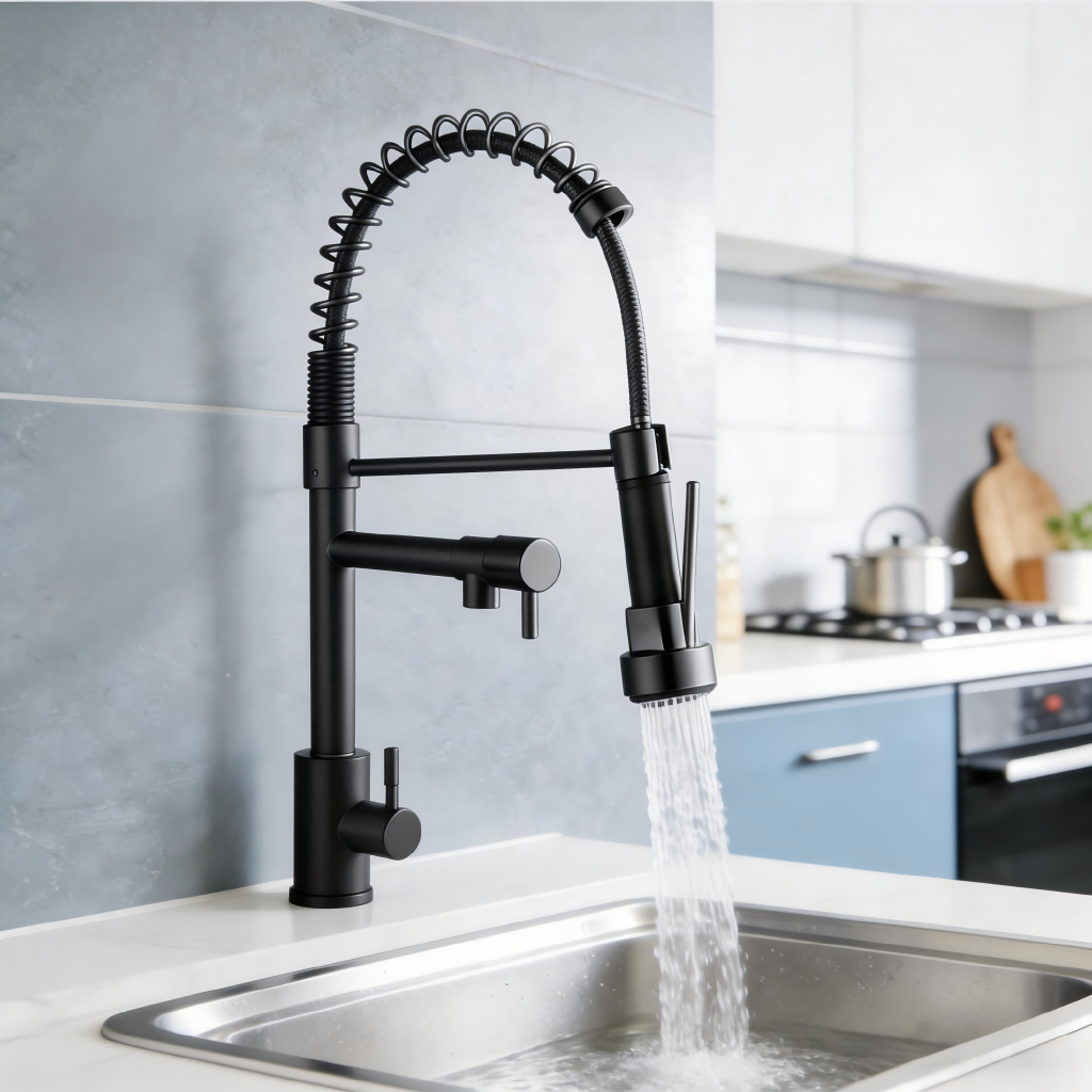 Torneira Gourmet Industrial de Bancada Mola Retrátil Cromada Spray 360°