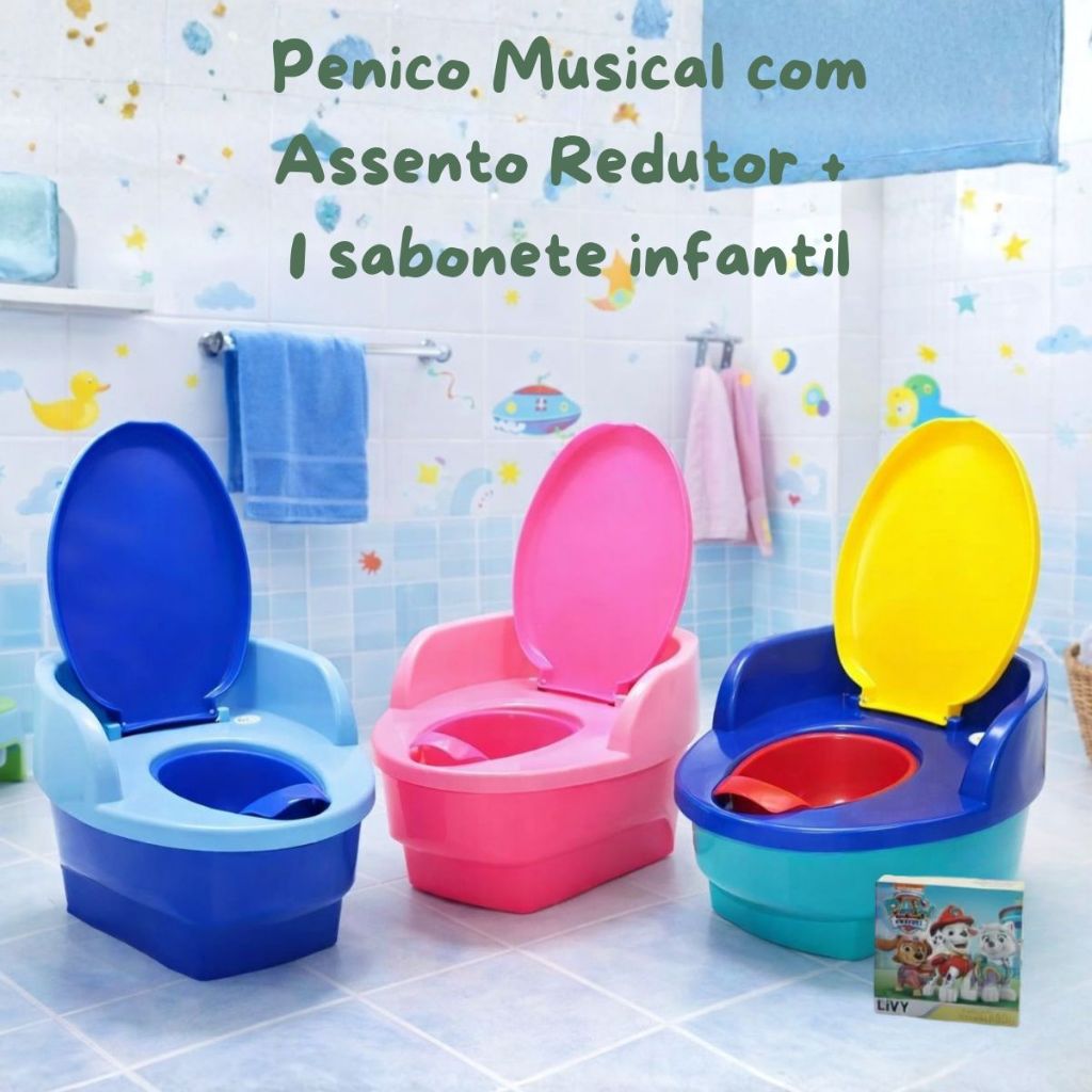 Troninho Infantil Musical 3 Em 1 Love Com Assento Redutor Penico + Sabonete Infantil - Desfralde Higiênico
