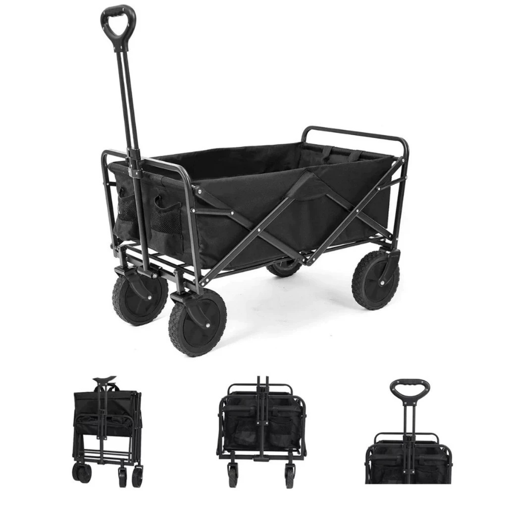 Carrinho De Praia Camping Mercado Dobrável Impermeável 120kg Preto