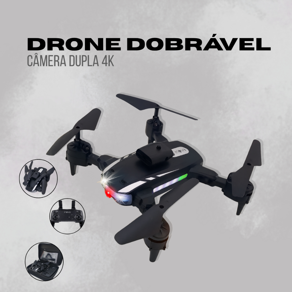 Drone Câmera Dupla 4K HD GPS 2.4GHz Inova com Controle e Case