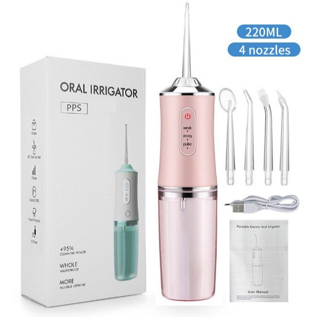 Irrigador Oral Portátil Limpeza Profunda Jato de Água Elétrico + 4 Bicos Substituíveis Recarregável USB