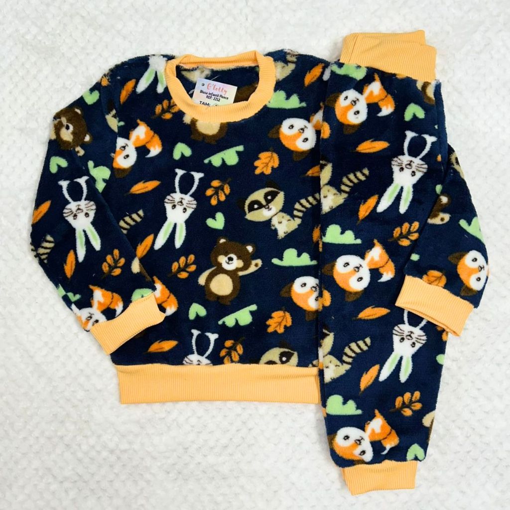 Conjunto Pijama Infantil Premium Fleece Pelúcia Ted Quentinho Menino para o inverno