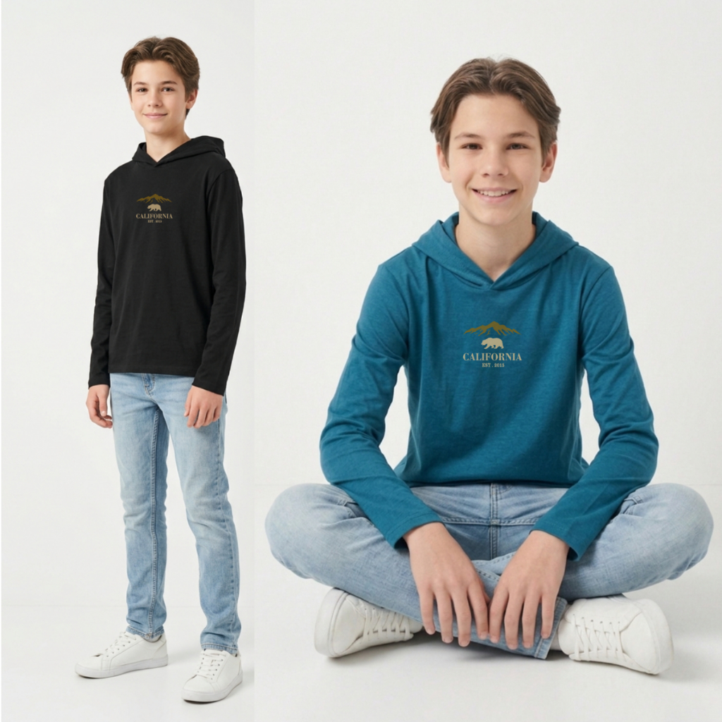 Kit 2 Camisetas Juvenil Manga Longa Com Capuz 100% Algodão - Conforto e Estilo