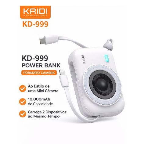 Power Bank Turbo Kaidi KD-999 10000mAh com 2 Cabos Embutidos e Carregamento por Indução, Carga Rápida