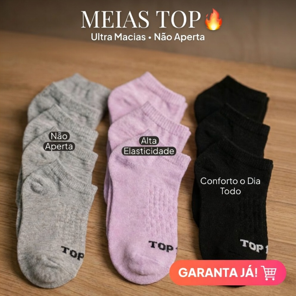 💥 KIT até 15 pares Meias Soquete Feminina algodão Super Confortável Direto da Fábrica