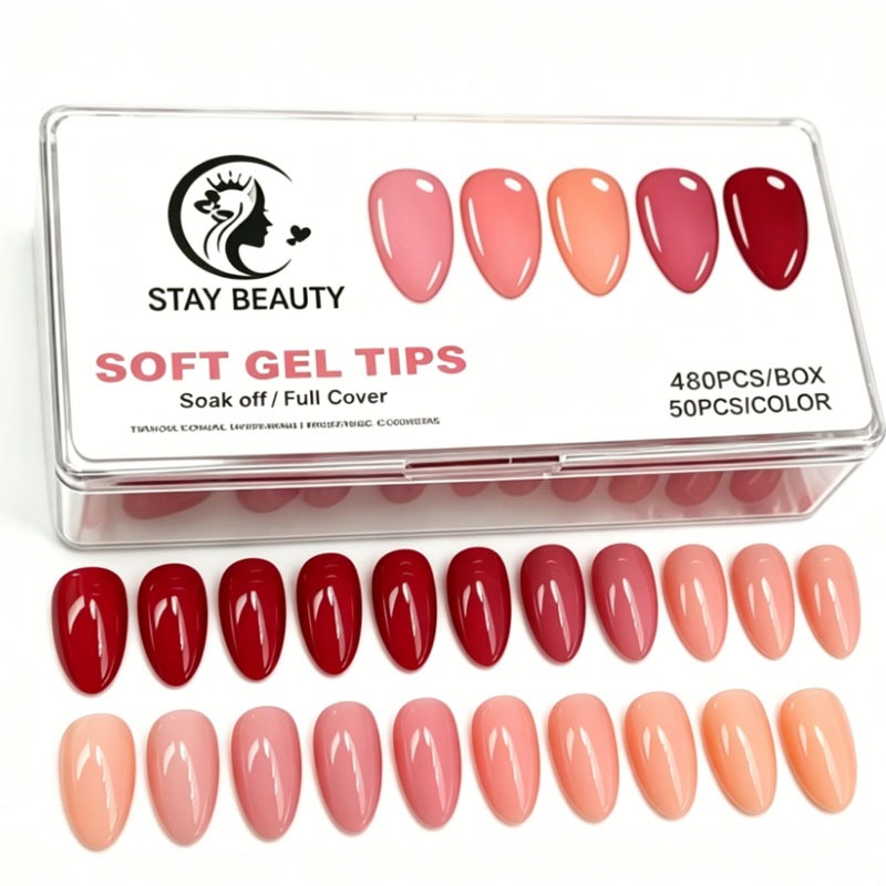 Unhas Postiças Soft Gel Almond e Bailarina Stay Beauty - 480 Peças A Escolha das Profissionais