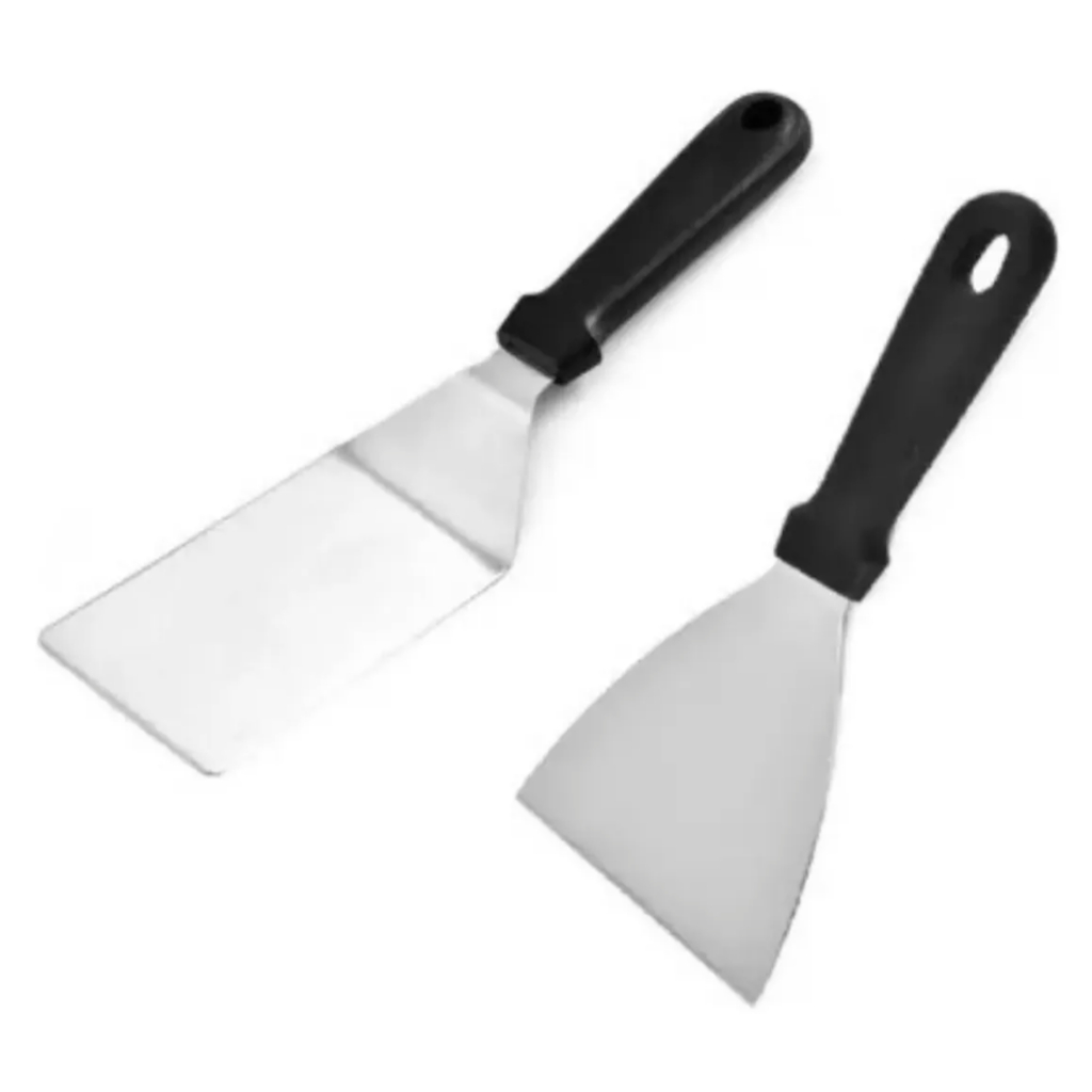 Kit Espátula Chapeiro Profissional de Inox 2 Peças Reta + Curva - Cozinha Burger Churrasco