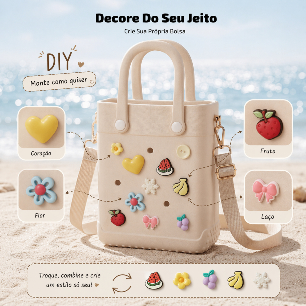 Bolsa de Praia Feminina Tipo Tote Grande Impermeável Leve com Pingentes Decorativos