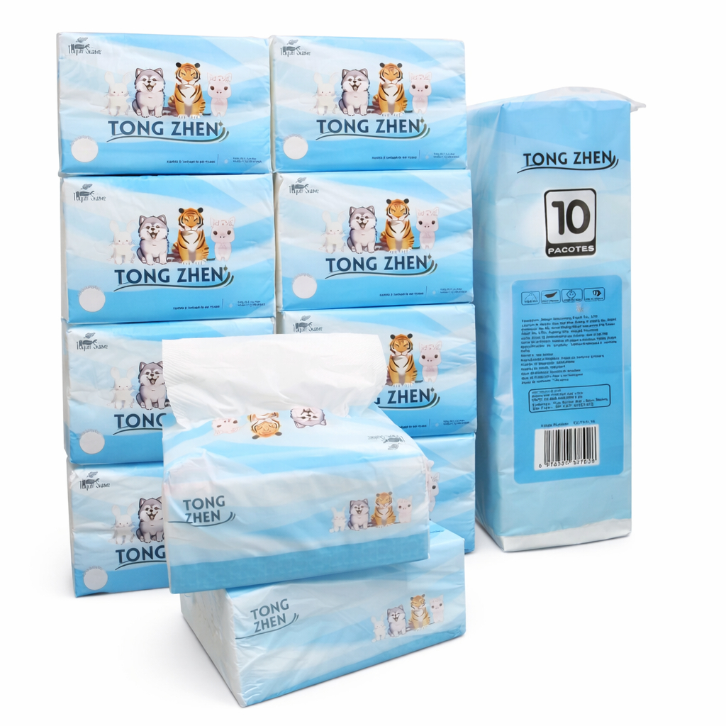 Kit Lenços Pacotes Tong Zhen com 10 unidades 400 folhas 5 Camadas Macio Leve