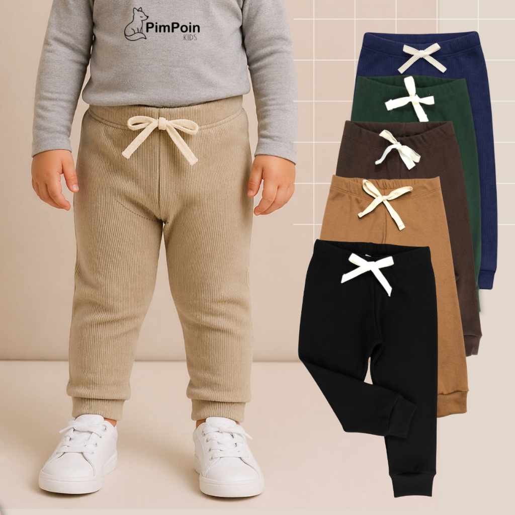 Kit 6 Calças Jogger Infantil Unissex  Canelada Algodão com Elastano P Bebê ao 3 anos Sortidas