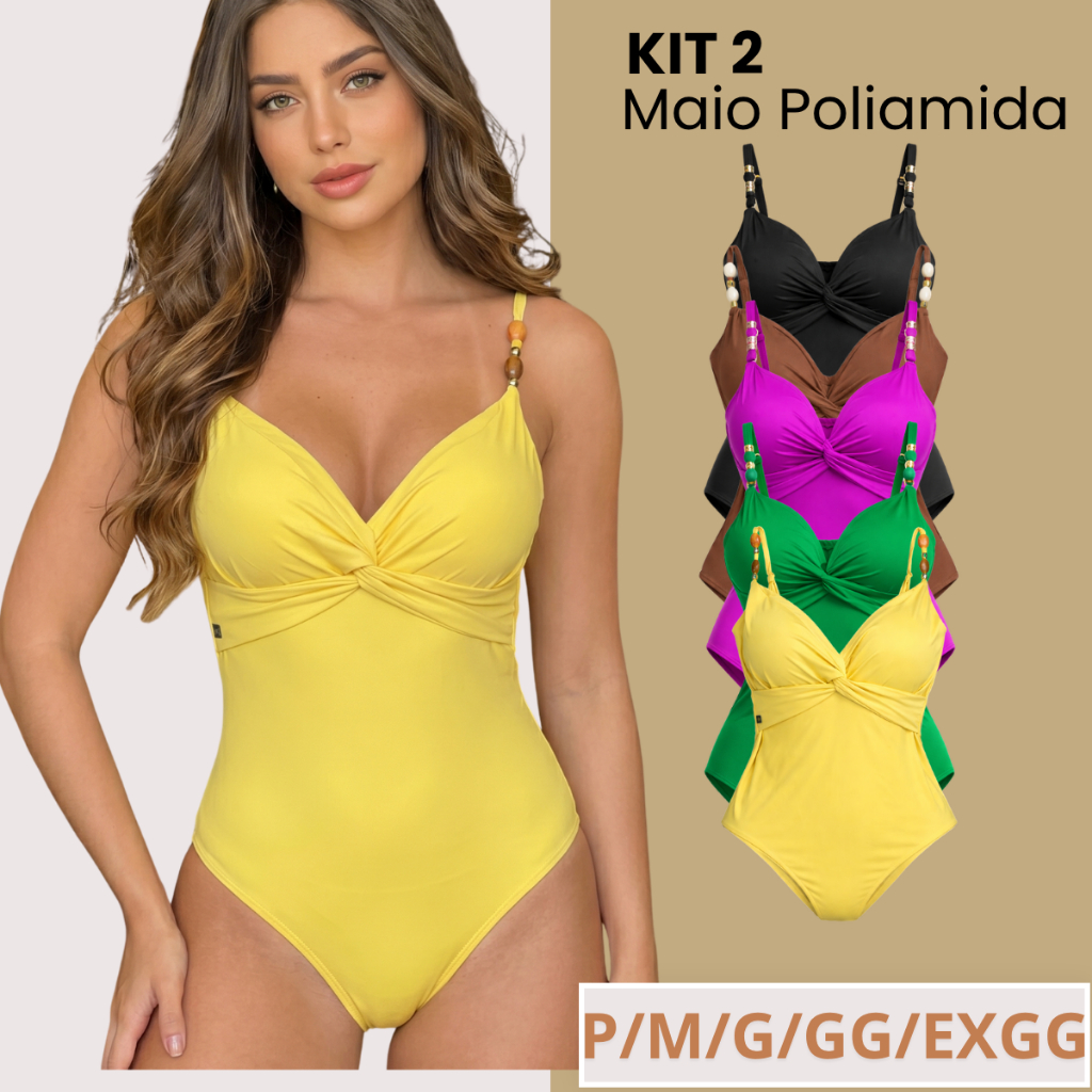Kit 2 Maiô Disfarça Barriga Feminino Decote Nó Poliamida Bojo Forrado  Versátil Praia Biquíni