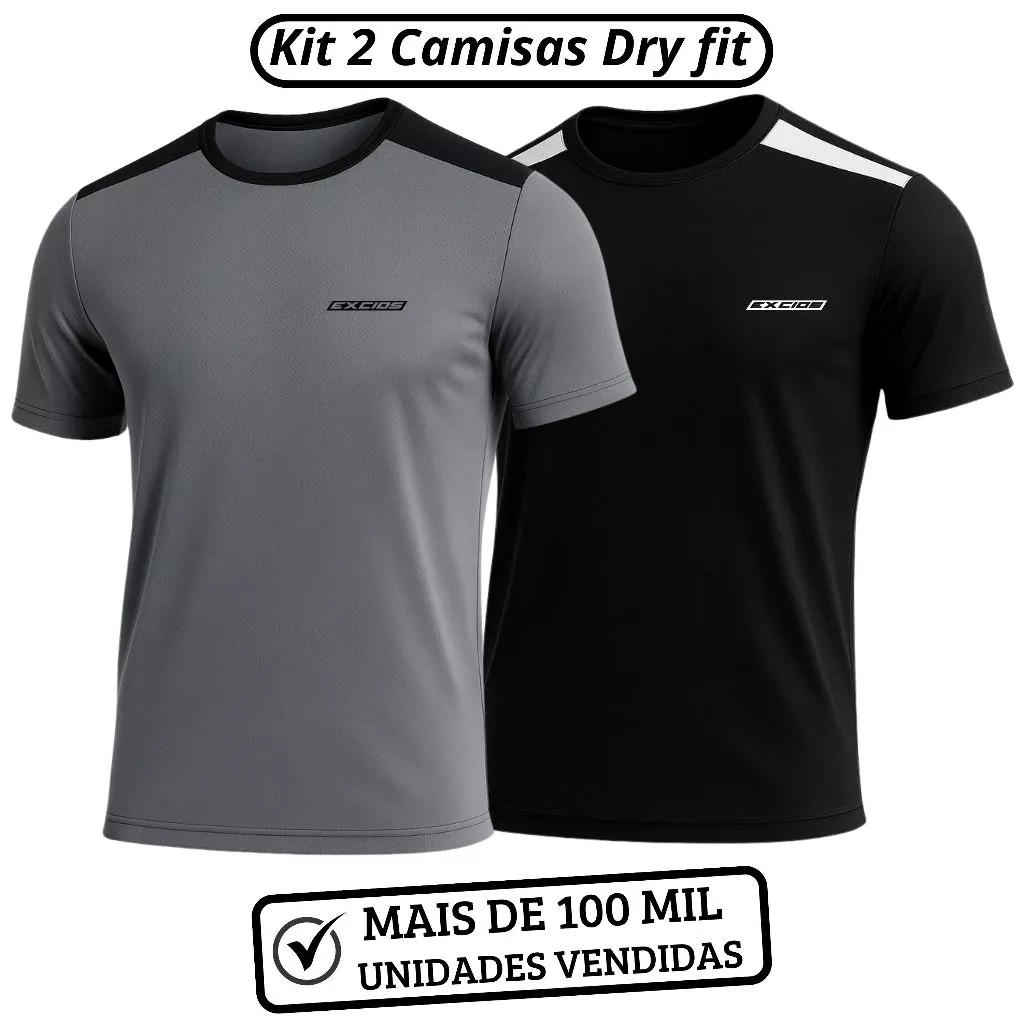 Kit 2 Camiseta  Masculina Dry Fit Academia Camisa Musculação Corrida Dia a Dia