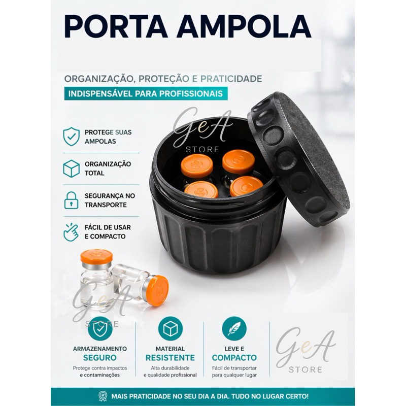 Organizador Porta Ampolas Rosqueado + 4 Tampas Inclusas Frascos 3ml Peptídeos Vials Vacina Tirze