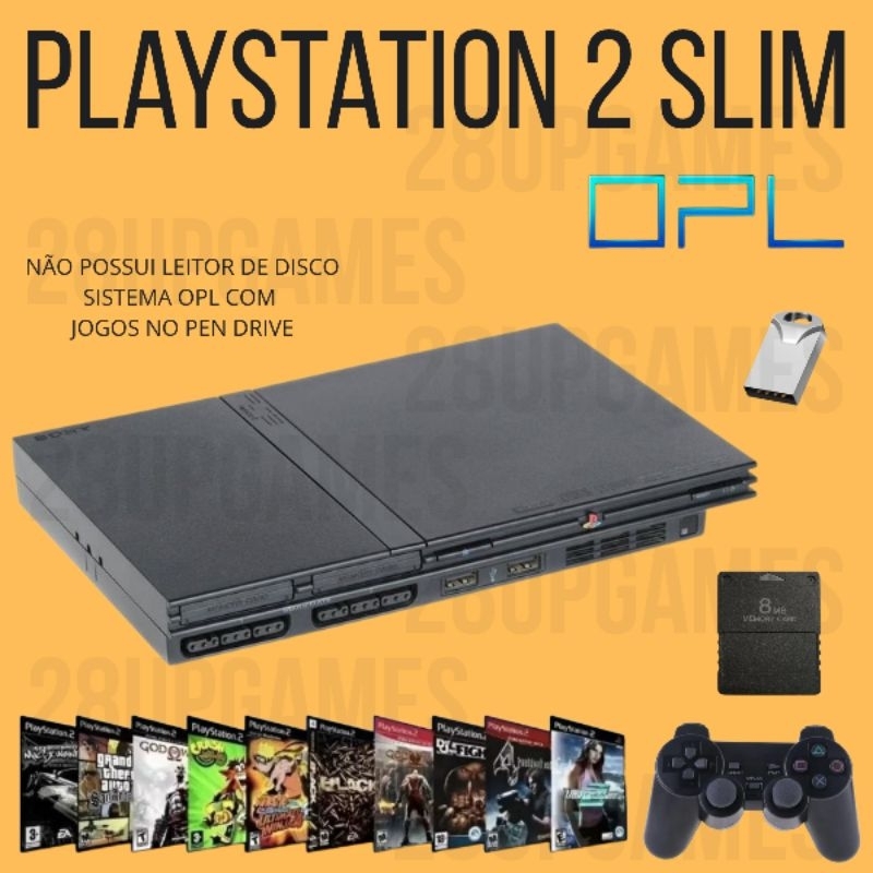 Playstation 2 Slim PS2 + Controle + Memory Card + Jogos + Garantia (Sem Leitor)