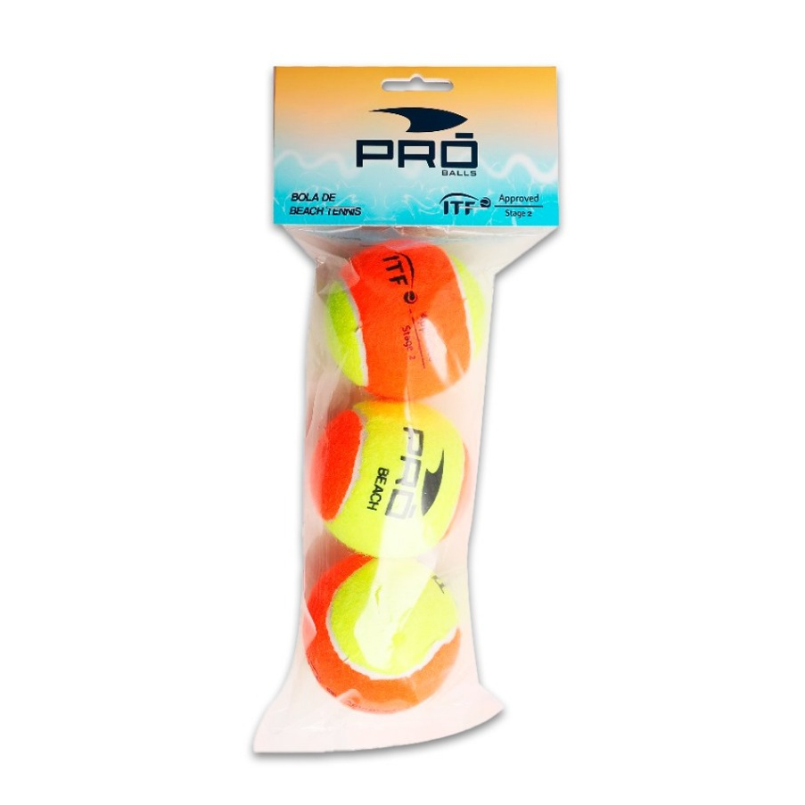 Kit Com 3 Unidades Bola Beach Tennis Stage 2 Profissional.