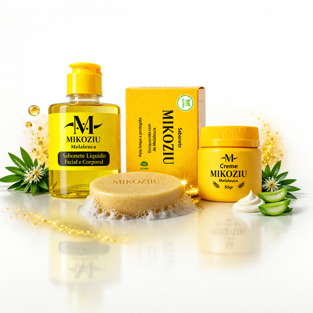 kIT C/ CREME SABONETE BARRA E LIQUIDO MIKOZIU PARA MICOSE COCEIRA MANCHA CLAREADOR OLHEIRAS ALERGIAS