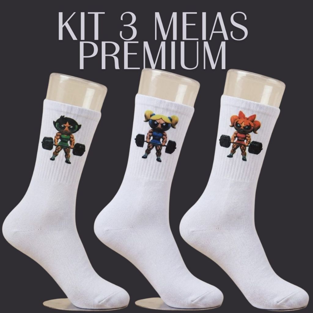 Kit 3 Meias esportivas premium Cano Alto Meninas poderosas – Edição Especial Academia & Streetwear