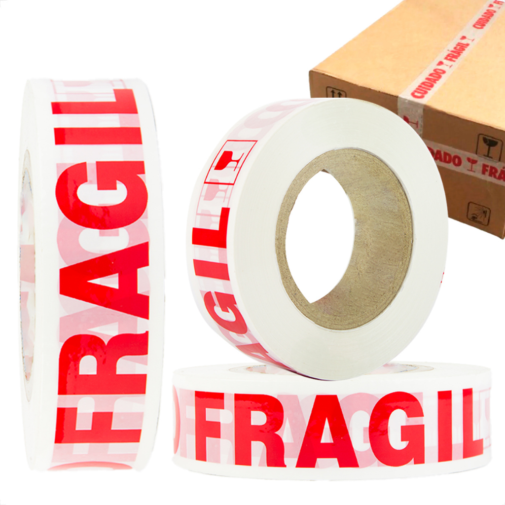 Kit 3 Fitas Adesiva 500 Metros Cuidado Frágil Durex Embalar Caixas Rolo Grande Embalagem