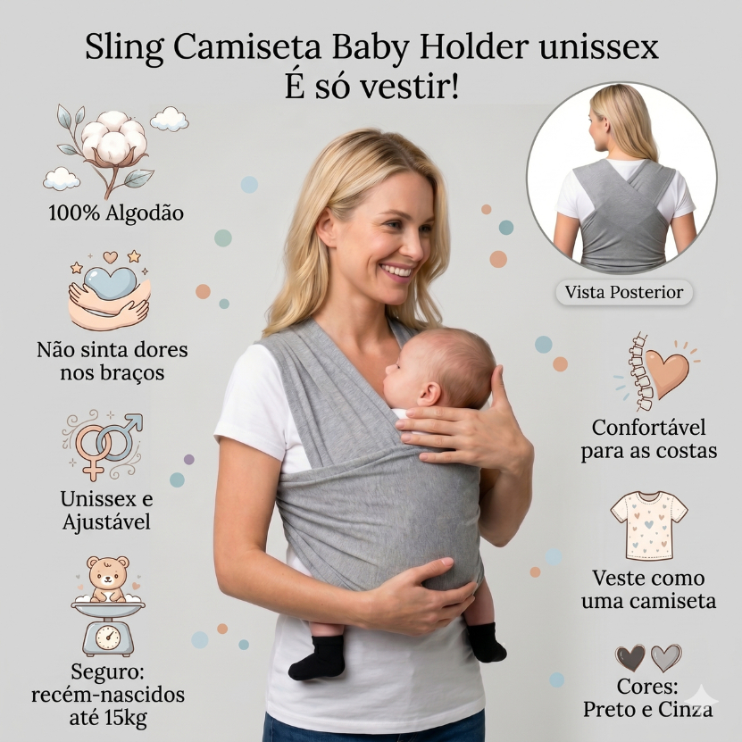 Sling bebê Camiseta Pronto para vestir regulável canguru algodão unissex