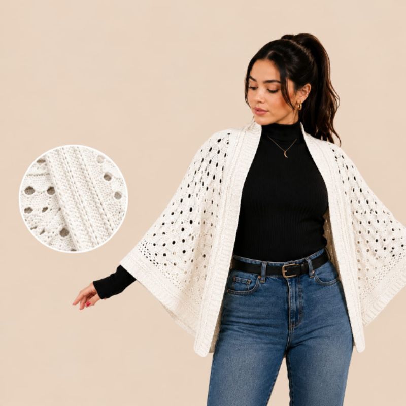 CAPA KIMONO RENDADO INVERNO TRICOT ELEGANTE ÚNICO PLUS SIZE