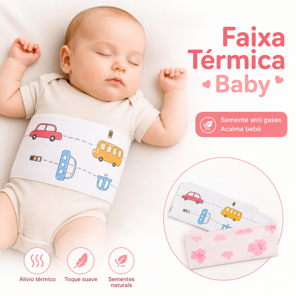 Faixa Térmica Abdominal Com Ervas Para Bebê Anti-Cólica Em Malha Estampada 70cm X 9cm - Papi