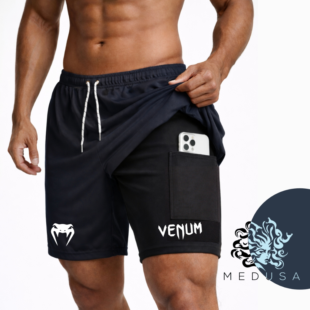 Bermuda Compressão 2em1 VNM Masculina DryFit + Elastano Ideal Academia Corrida Bike Crossfit
