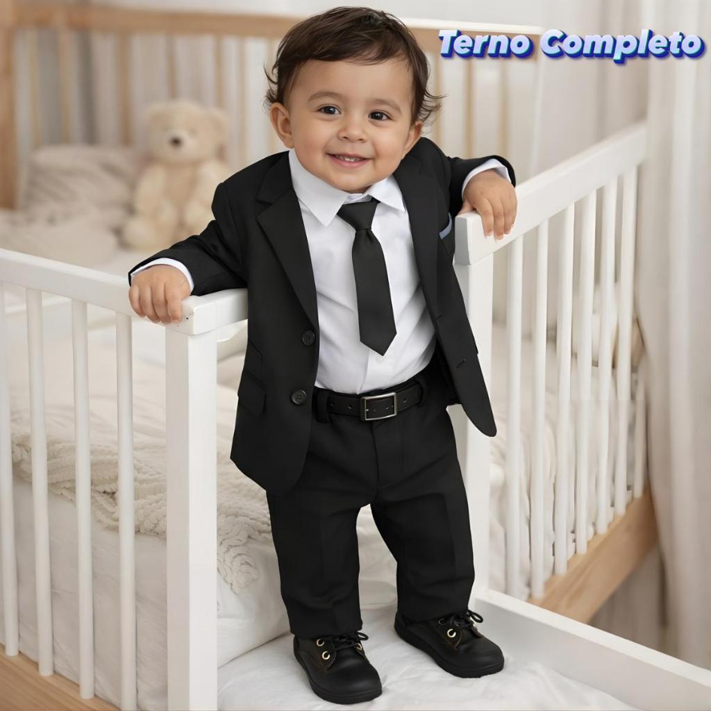 Conjunto Infantil Completo Menino com Terno Blazer, Camisa, Gravata, Calça e Cinto/Festa e Casamento