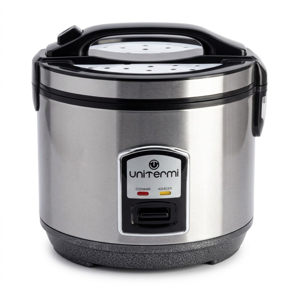 Panela De Arroz Elétrica 10 Xícaras Tampa de Vidro Inox Unitermi 127V ou 220V