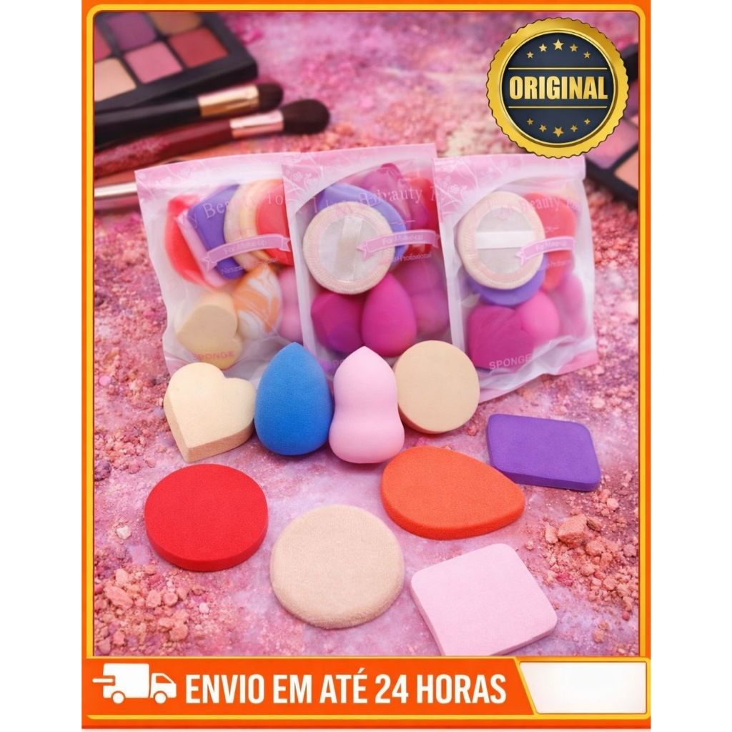 Kit Esponja Maquiagem 9 Unidades Macias  Make Base Pó Acabamento Profissional