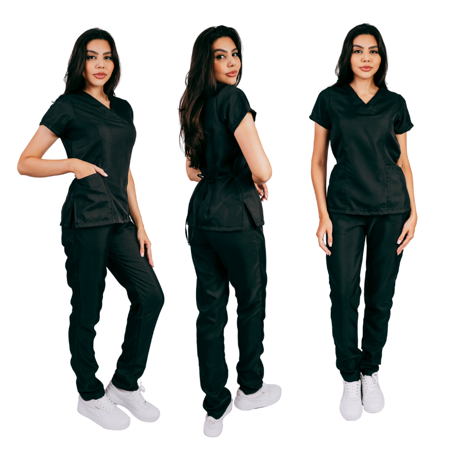 Conjunto Pijama Cirúrgico em Oxford Feminino Acinturado Scrub Privativo Sem Bordado