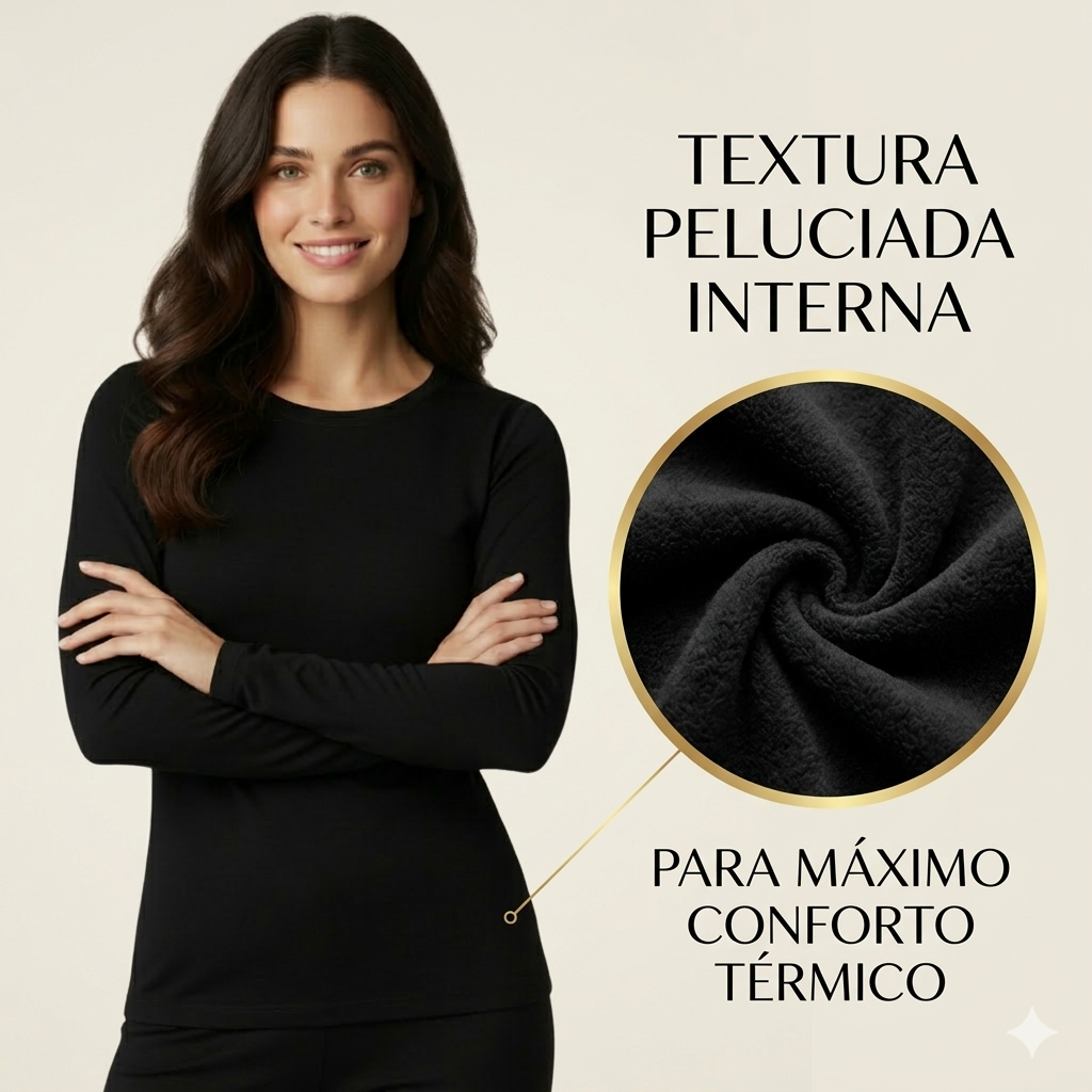 Camiseta Térmica Feminina Gola Redonda Segunda Pele– Forro Peluciado e Frio Inverno
