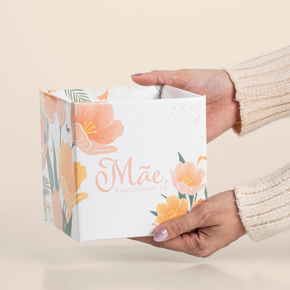 Embalagem Dia das Mães - Caixa Cachepot Quadrado Para Flores, Cestas e Presentes (05~15 uni.)
