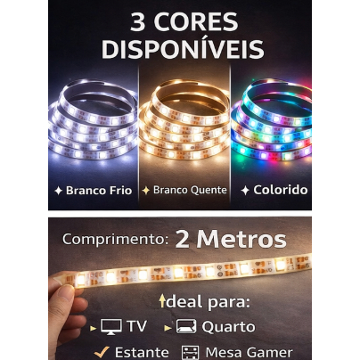 Fita De Led Fio Led De Pilha Auto Colante 2m Cordão Mangueira iluminação decoração - 3 Cores / envio imediato