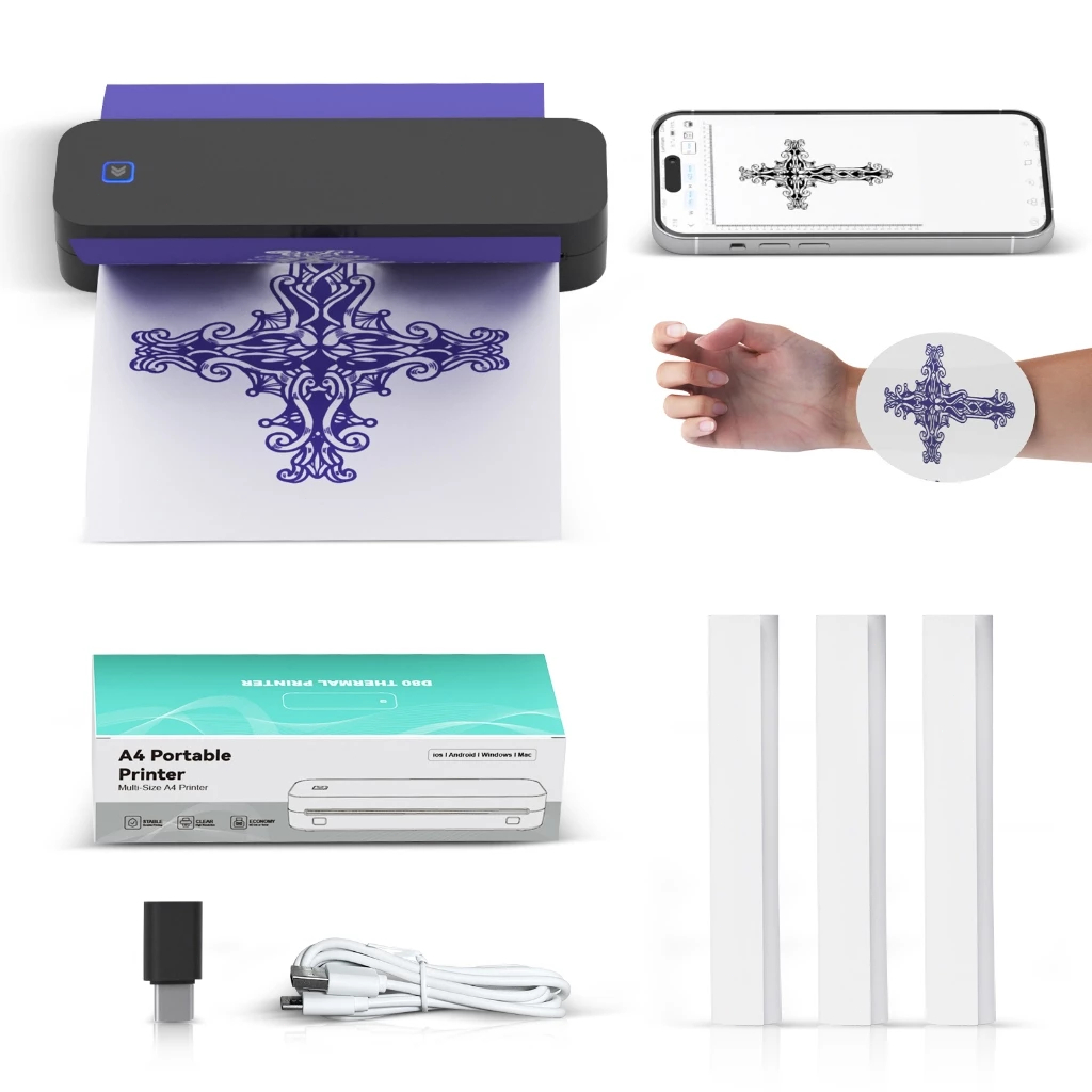 lmpressora Térmica tattoo A4 De Transferência Stencil Papel Para Tatuagem Bluetooth Portátil Printer