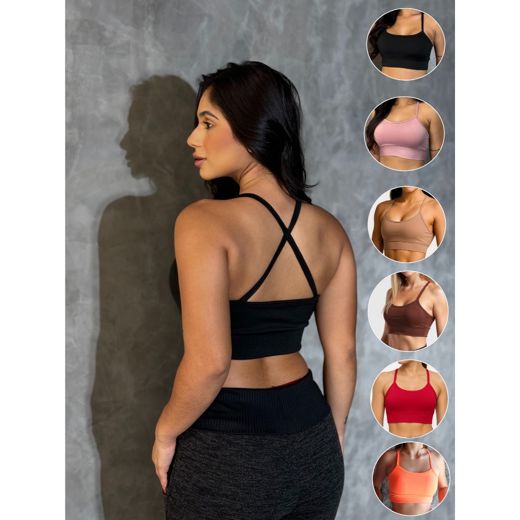 Top Academia Alcinha Fitness Cruzado nas Costas Com Bojo Removível Cropped Costas Cruzadas Ref.890