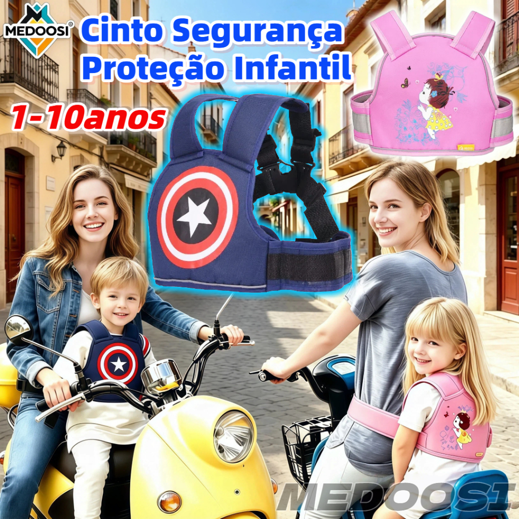 ​​Colete de Cinto Segurança Proteção Infantil Anti-Queda Ajustável para Motocicleta,Bicicleta Arnês Reflexivo Criança​​