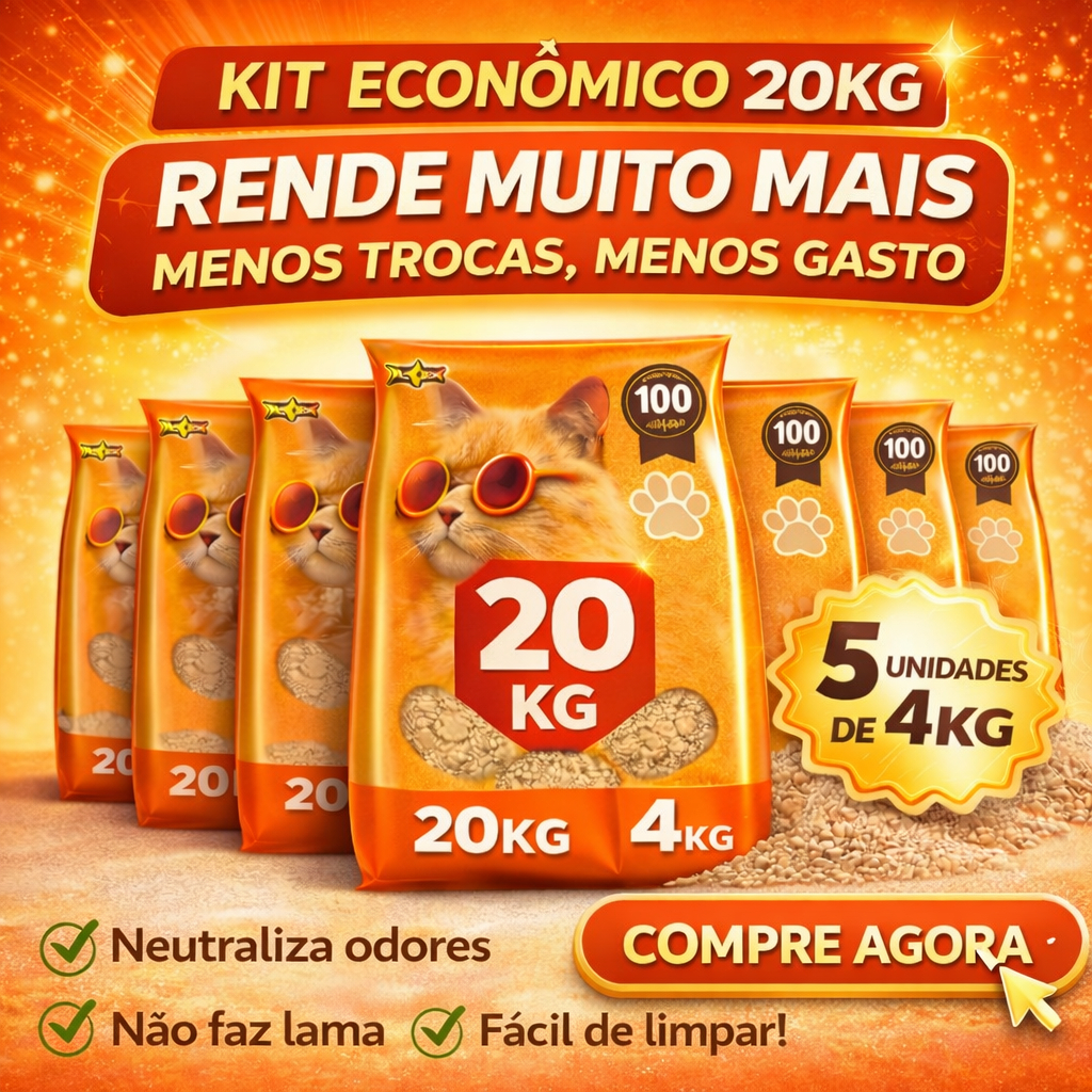Kit 5 Areias Sanitárias POP STAR 20kg – Premium, Alta Absorção e Controle de Odore