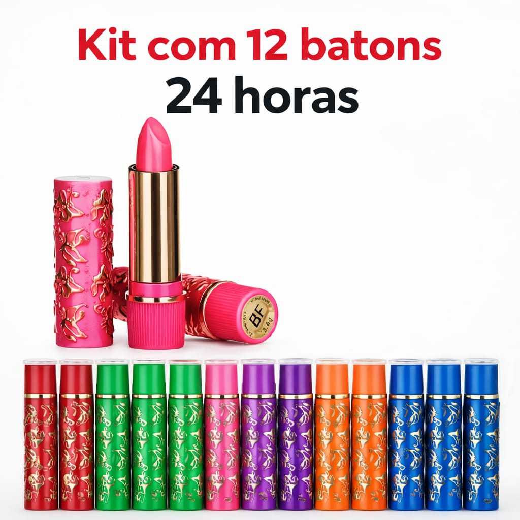 Kit 3/6/12  Batom mágico 24 horas coloridos da Vovó 24 Horas Longa Duração