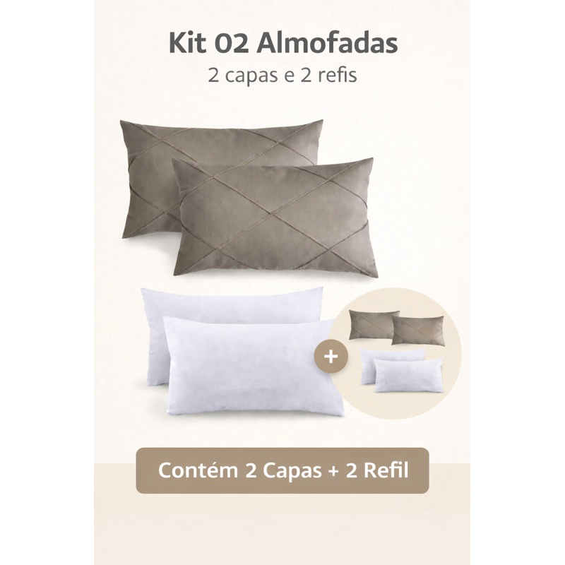 Kit 02 Almofadas Retangular Baguete Cheia em Suede Drapeada 30cmx50cm