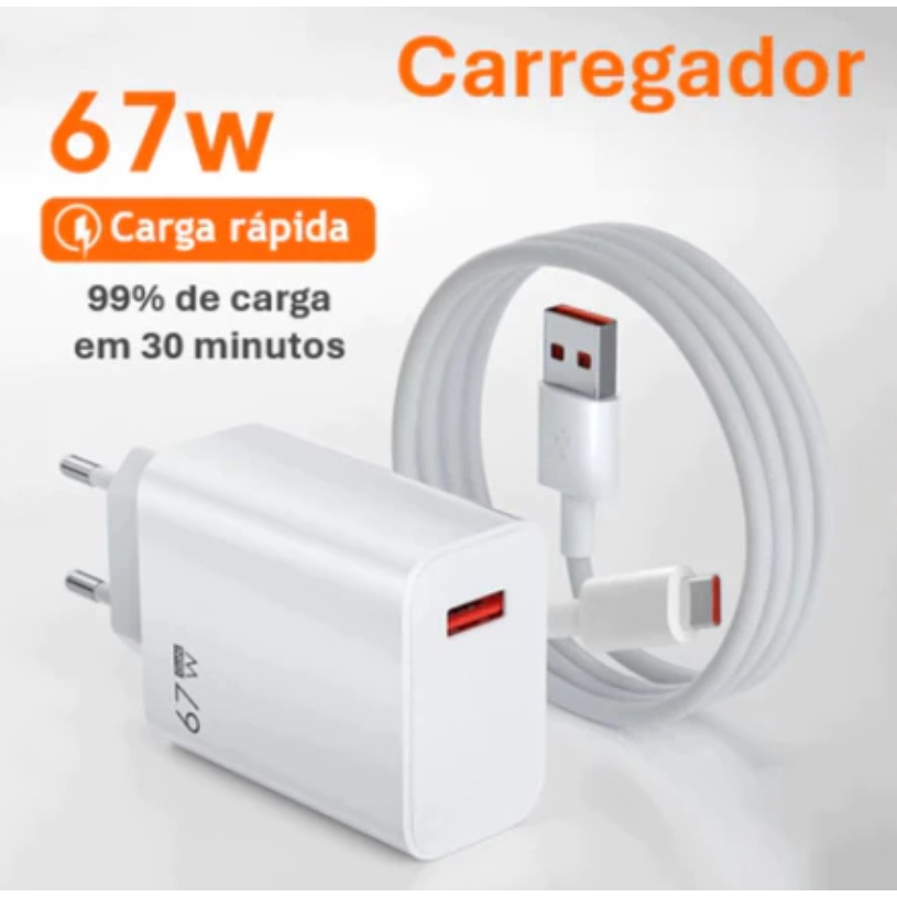 Adaptador de Carga Turbo 67W Tipo C - Recarga Instantânea para(Galaxy/Xiaomi/Realme)