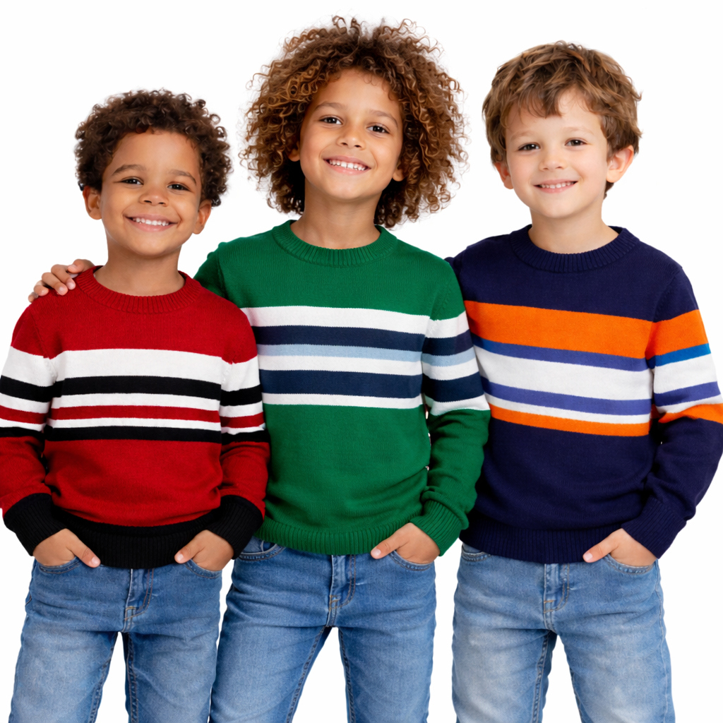 Kit 3 Blusa Tricot Suéter Infantil Listrado Menino Juvenil Tamanho 1 ao 16 Anos Cores Variadas Quentinho Envios Full