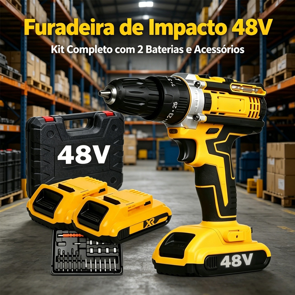 Parafusadeira 48V / 21V / 18V Com ou Sem Maleta 1 ou 2 Baterias Profissional