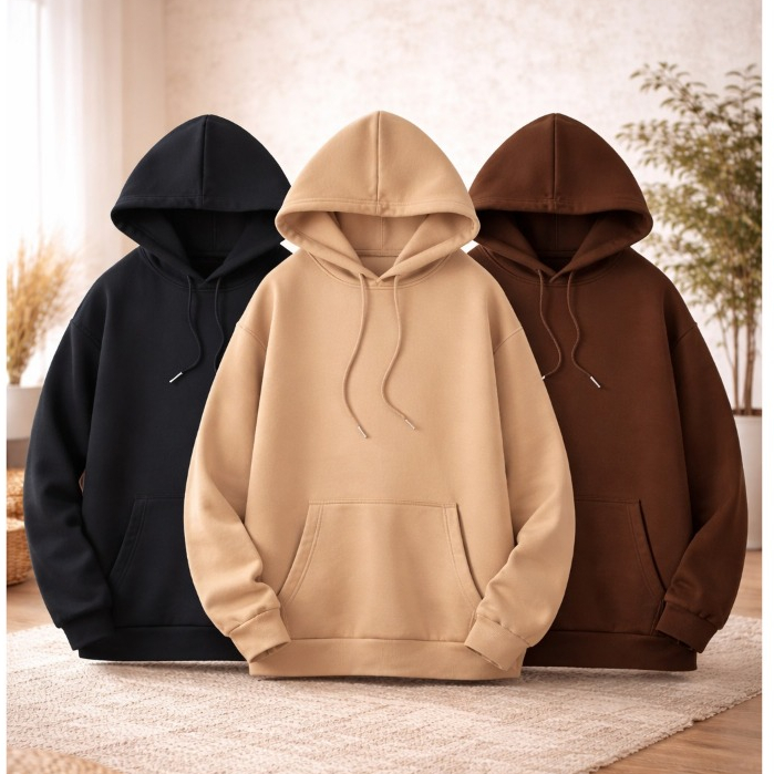 Kit 3 Blusas Moletom Canguru Com Capuz Liso Frio Unissex Masculino e Feminino Com Bolso
