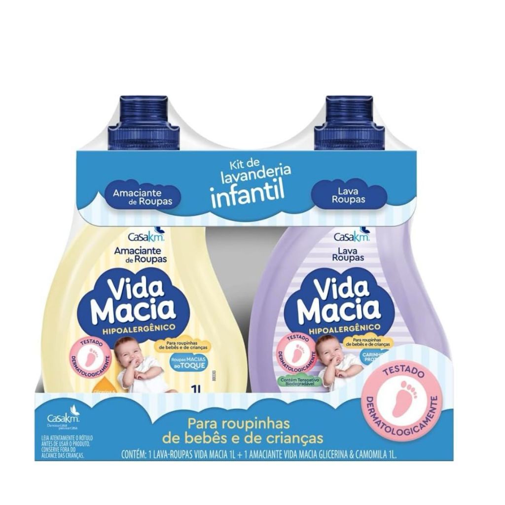 Kit Lava Roupas + Amaciante Vida Macia 1L Glicerina e Camomila  Roupas de Bebê, Hipoalergênico