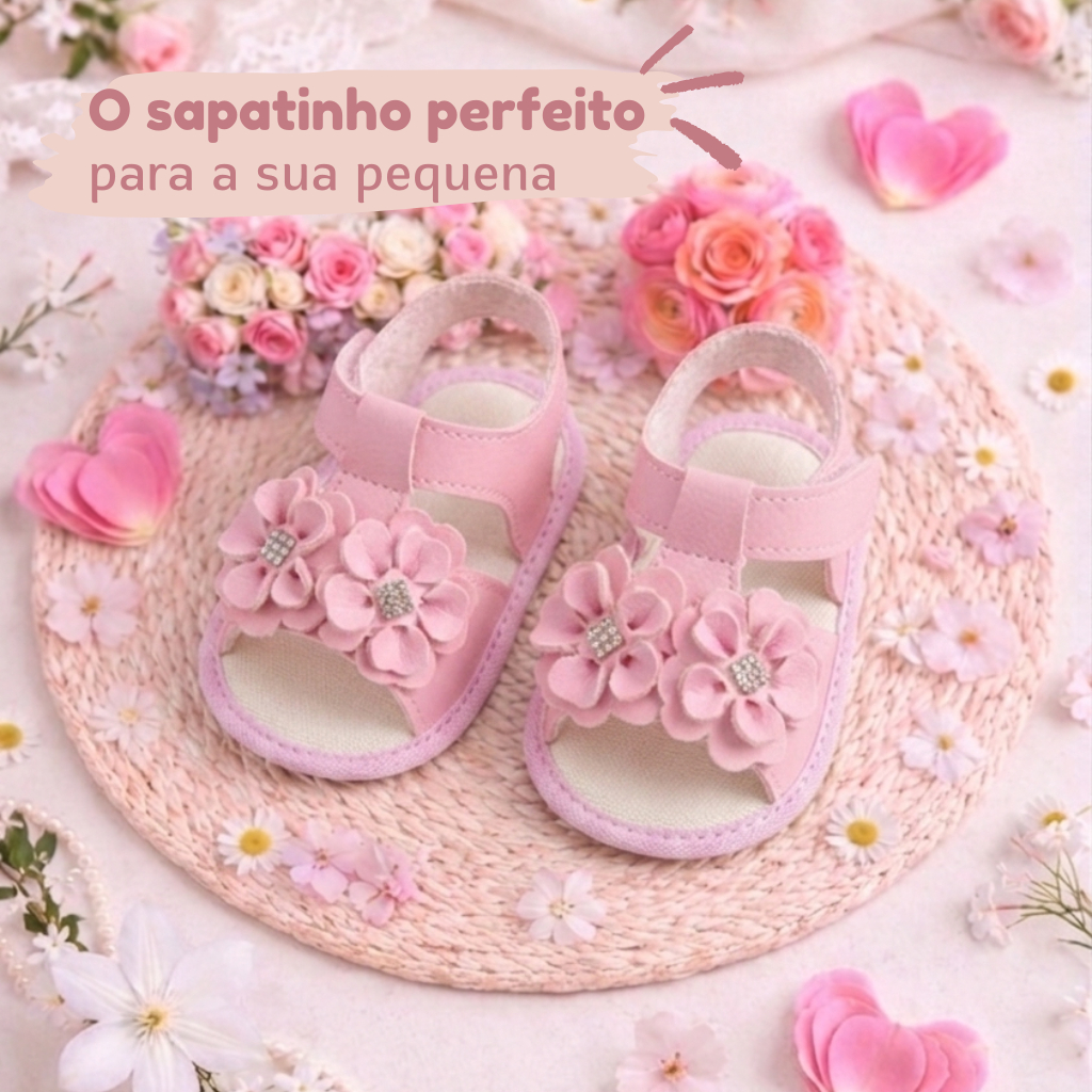 Sapatinho de Bebê Menina Flor Macio e Confortável