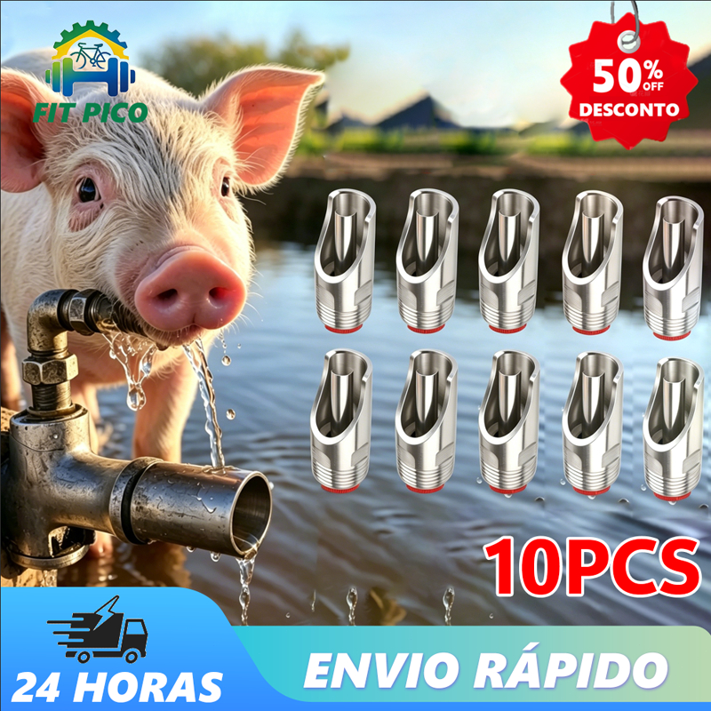 Kit 5/10 Bebedouro de Porco Automático Chupeta Suíno Bico Aço Inox